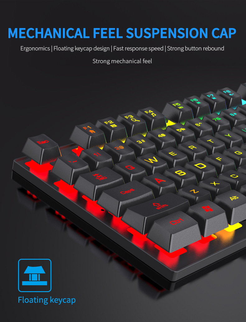 Keyboard Mouse Bundle Gaming - Tastiera Meccanica Retroilluminata a 104 Tasti,