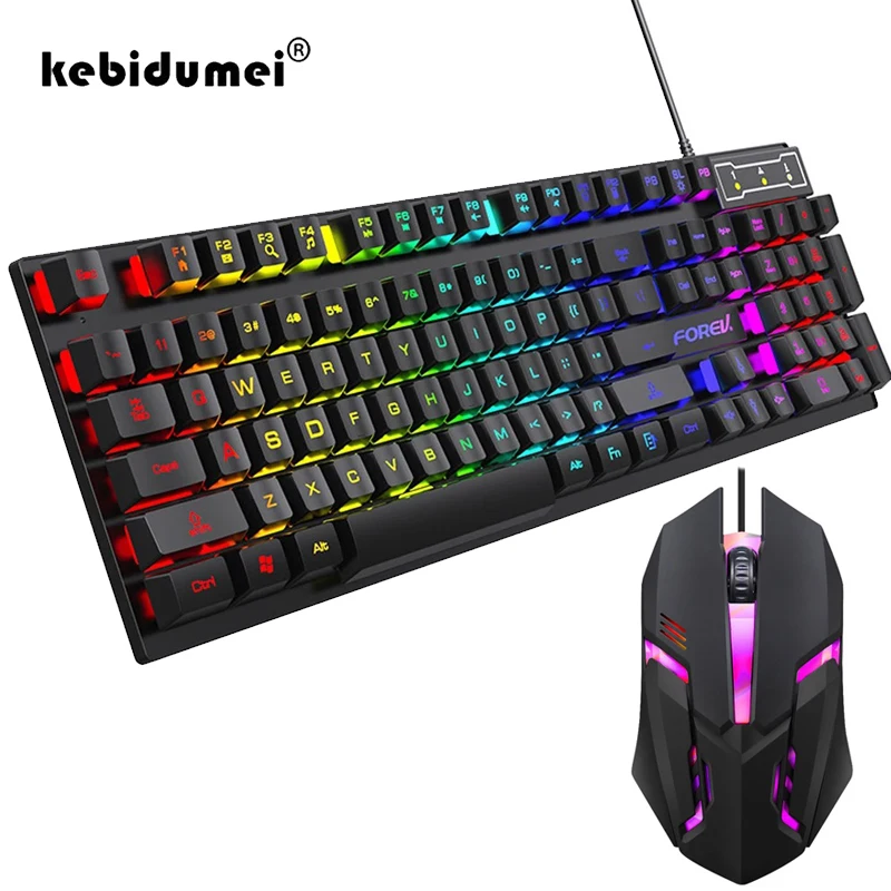 Keyboard Mouse Bundle Gaming - Tastiera meccanica retroilluminata a 104 tasti,